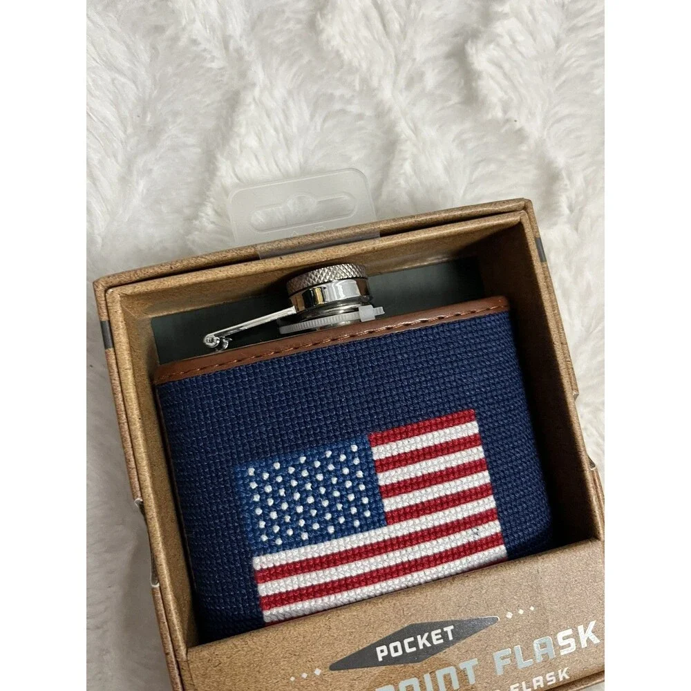Needlepoint Flask Stars and Stripes American Flag Stainless Steel Kraftsman Co